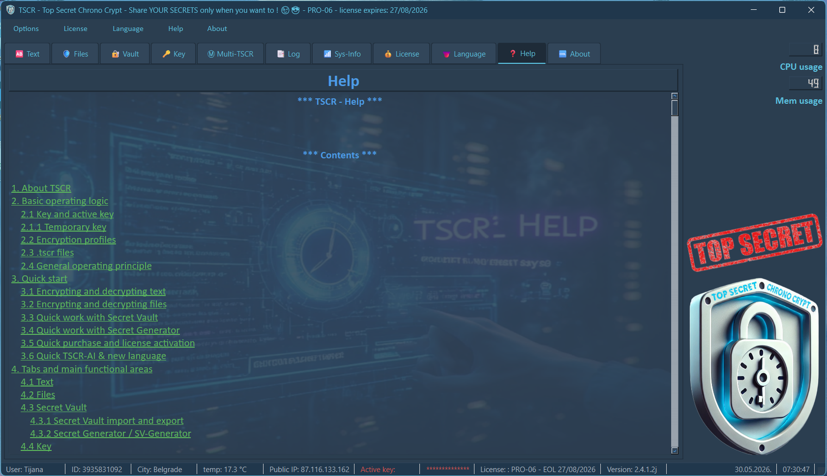 Help tab