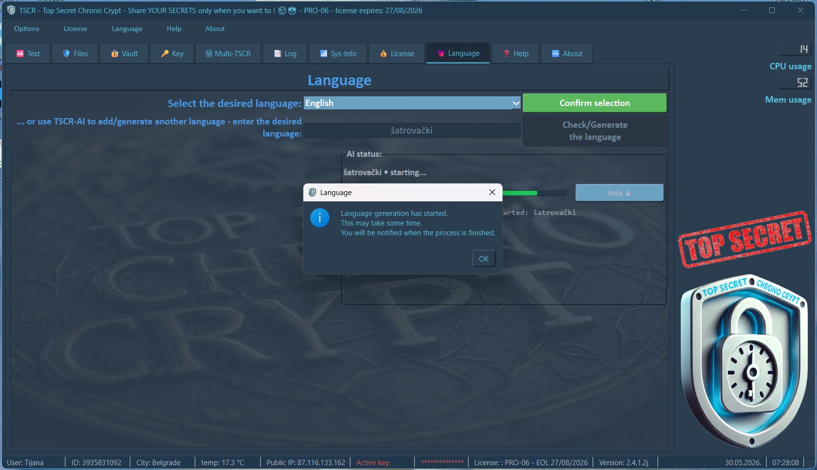 Language tab