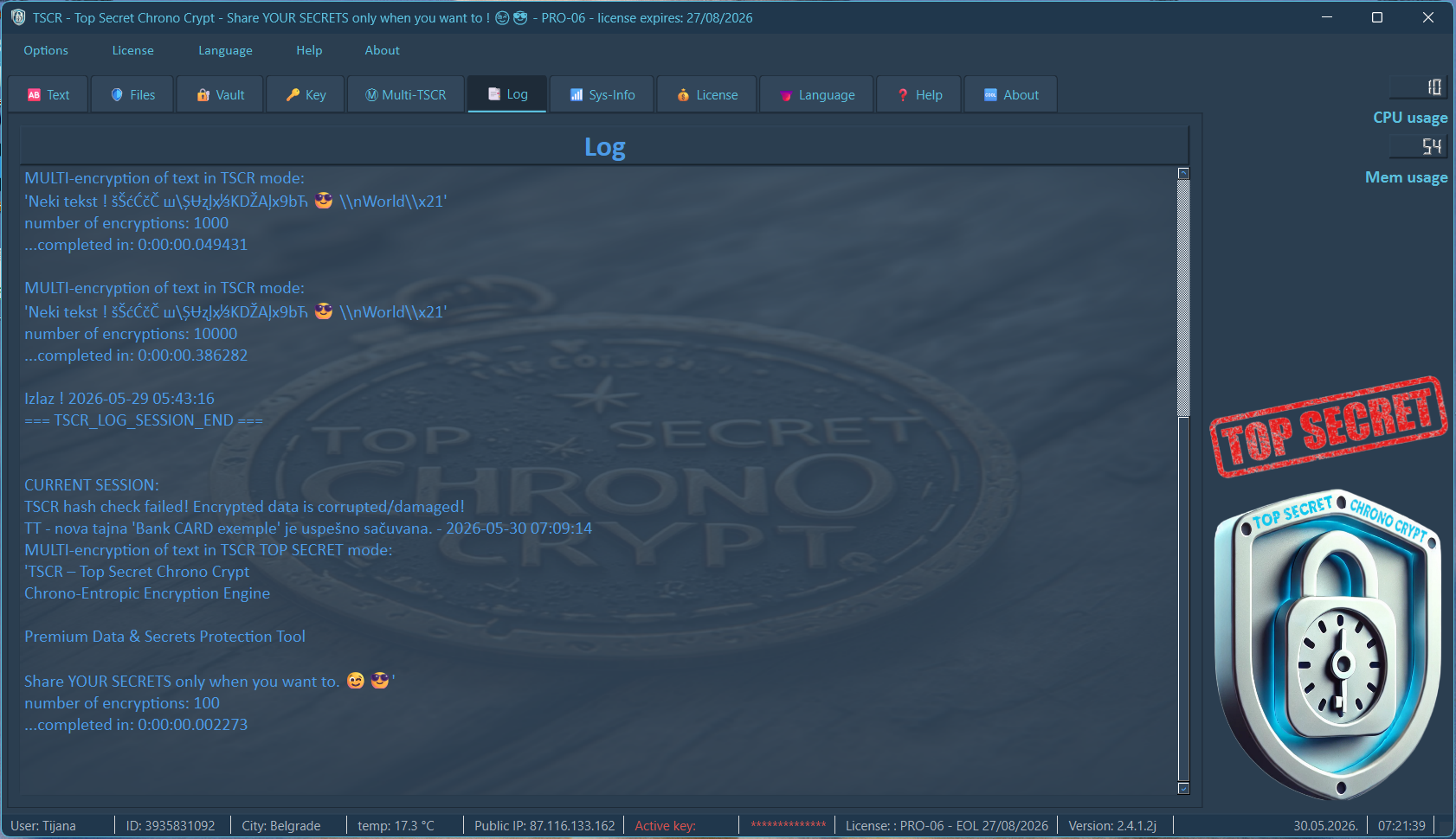 Log tab