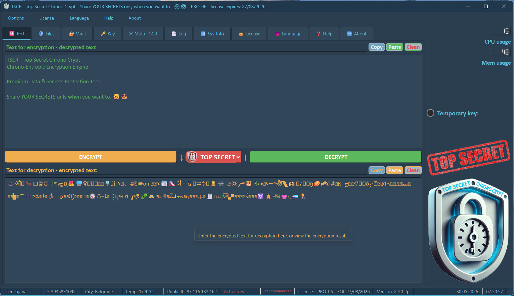 Text encryption tab
