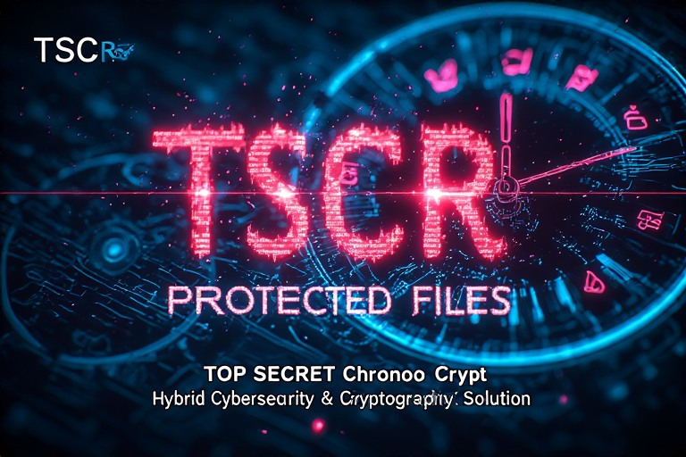 TSCR Protected Files cybersecurity illustration representing secure file encryption, data protection, cryptography and private digital storage with the Top Secret Chrono Crypt security platform